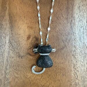 Black Kitty Cat Pendant 925 Sterling Silver With Sterling Necklace Italy